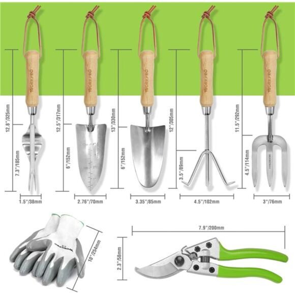 Garden Tools Set,8 Piece, Stainless Steel Heavy Duty Gardening Tools with Wooden - Picture 2 of 7
